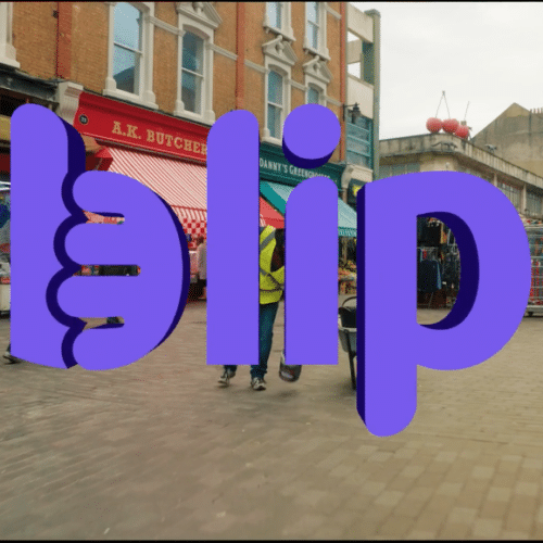 blip logo hovers above market